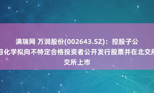 满瑞网 万润股份(002643.SZ)：控股子公司九目化学拟向不特定合格投资者公开发行股票并在北交所上市
