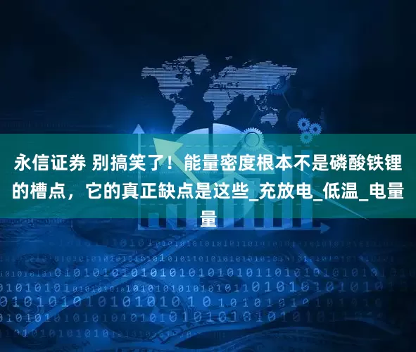 永信证券 别搞笑了！能量密度根本不是磷酸铁锂的槽点，它的真正缺点是这些_充放电_低温_电量